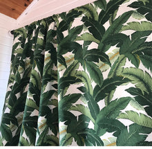 Load image into Gallery viewer, 1 pair of Beautiful Green Palm Fabric Curtains  Designer, Modern Print Curtains, Leaf Curtains, Green Curtains