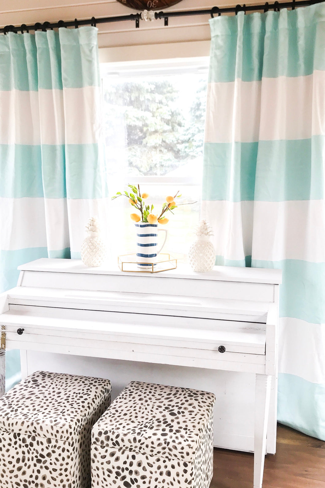 1 pair Custom Sky Blue and white Striped curtain, window treatmeant, striped, drapes , blue stripes, blue decor , beach decor