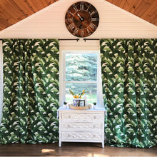 Load image into Gallery viewer, 1 pair of Beautiful Green Palm Fabric Curtains  Designer, Modern Print Curtains, Leaf Curtains, Green Curtains