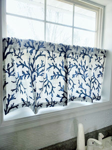 New nautical cafe curtains, seahorse , star fish , and coral beach decor, summer decor, kitchen curtain, bathroom curtain